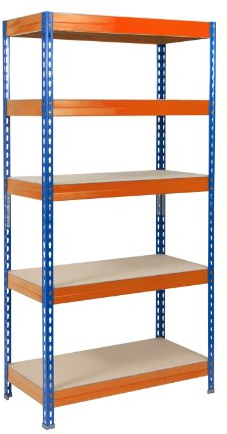 Floordirekt- Schwerlastregal - | 6 Farben| - Kellerregal, Lagerregal, Regal mit Stahlgestell,bis 875 kg belastbar, 5 verstellbare Ablagen (180x120x60 cm, Blau-Orange)