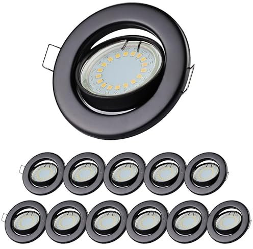 Sweet Led 12x Einbaustrahler GU10 230V - Deckenspots schwenkbar Schwarz-Matt Ø68mm – 5W LED 3000K Warmweiß – Einbauleuchten mit austauschbarem Leuchtmittel & Keramik-Fassung
