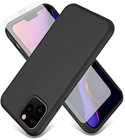 Gorilla Tech Black Liquid Silicone Case For iPhone 12 6.1 inch With Gorilla Tempered Glass Screen Protector, Scratch Resistant, Gel Rubber Shockproof Cover with Soft Microfiber Interior