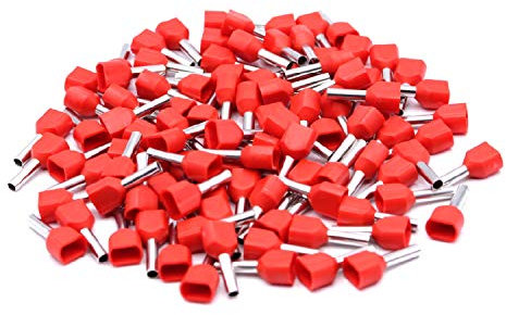 10 Stück Aderendhülsen mit Kunststoffkragen in rot für 2x1mm² Kabel/Litze Twin – Aderendhülsen Zwillingsaderendhülsen isoliert zum Crimpen/Quetschen