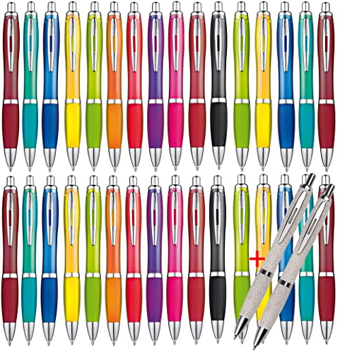 Libetui Set 50er ergonomische Kugelschreiber bunte Druckkugelschreiber in trendigen Farben für Büro Praxis Uni Haushalt Set 50 Kugelschreiber blauschreibend