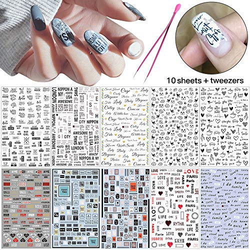 10 pieces of 3D English nail art nail decals English alphabet nail art design stickers nail art decoration DIY nail art stickers acrylic henna design decoration