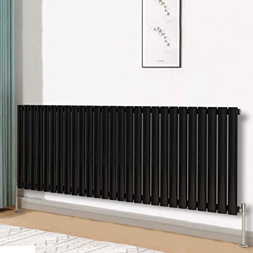Blümme Oval Radiator Horizontal Designer Single Panel Radiators Bathroom Central Heating 600x1593mm Black