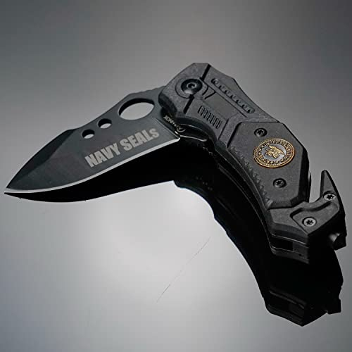 Navaja de bolsillo con Apertura asistida MINI NAVY SEALS | cuchillo plegable para hombres | Hoja acero inoxidable: 6cm | Navaja supervivencia, senderismo, camping 19390A