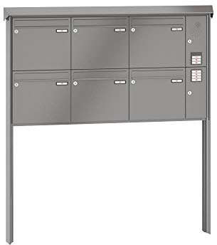 RENZ/Prisma / 6er Freistehende Briefkastenanlage Standbriefkasten mit Sprechfeld/RAL-Farbe 9007 Volumen 12 L/zum Einbetonieren/Dein-Briefkasten.de