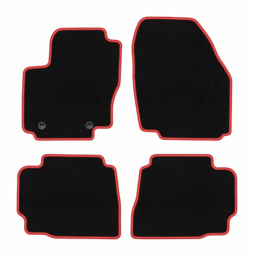 Velours-Fußmatten passend für Ford Mondeo MK4 2007-2012, Schwarz-Rot | passend für Liftback/Limousine/Kombi; Velours-Teppich (Polypropylen), ca. 6,5 mm; rutschfest, ovale Befestigungen (Typ OWAL)
