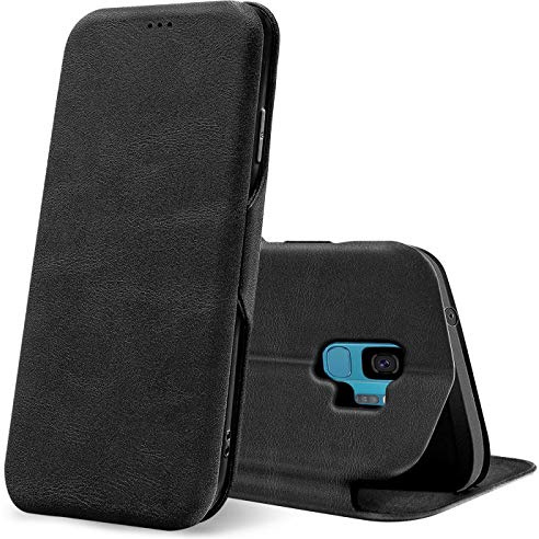 CoolGadget Klapphülle für Samsung Galaxy S9 mit Kartenfach Schwarz | Business Flip Case mit Standfunktion, Magnetverschluss, strukturierte Oberfläche, schlank und leicht