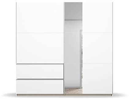 Rauch Möbel Sevilla Schrank Kleiderschrank Schwebetürenschrank, Weiß, Griffleisten alufarbig, 2-türig mit Spiegel, inkl. 2 Kleiderstangen, 2 Einlegeböden BxHxT 218x210x59 cm