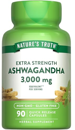 Nature's Truth Ashwagandha Capsules | 90 Count | Extra Strength | with Black Pepper | Non-GMO & Gluten Free Supplement