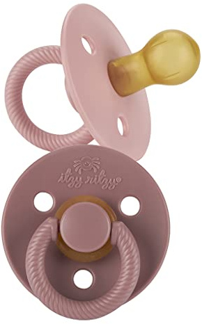 Itzy Ritzy Ciuccio in gomma naturale per neonati, con tettarella a forma di ciliegia e grandi fori per l'aria per una maggiore sicurezza, set da 2 pezzi in fiore e palissandro, età 0-6 mesi