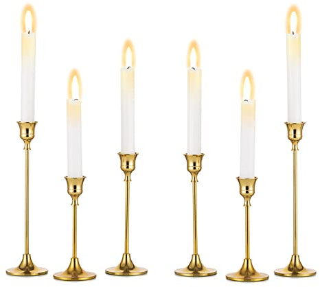 Inweder Gold Metall Kerzenständer: 6 Stück Stabekerzenhalter | für 2cm Stabkerzen, 15/18.5/23.5cm Kerzenhalter für Hochzeit, Tischdeko, Weihnachten, Esstisch, Kamin, Party, Wohnzimmer