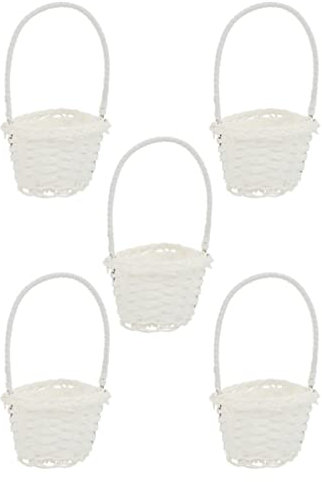 Happyyami 5 STÜCKE Kleiner Wicker Rattan Korb mit Griff Hochzeit Mädchen Korb Handgewebt Oval Lagerkorb Osterkorb Party Decor