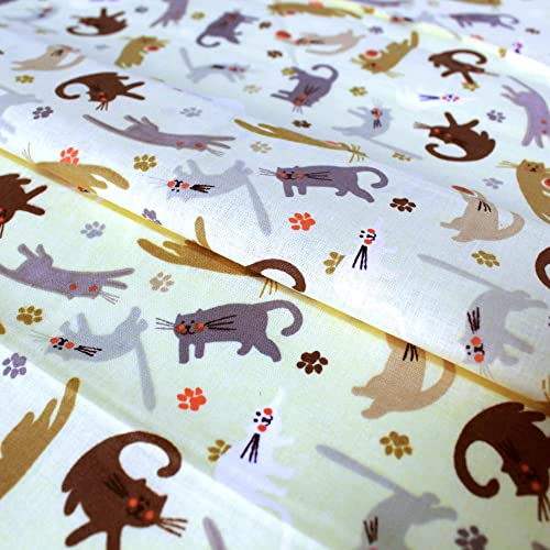 Stoff Meterware Kinderstoff Baumwollstoff Baumwolle - 1 Meter, Nähen, Bettwäsche, Kinder, Baby, Jungen, Mädchen, Bekleidung, Deko (Spielende Katzen Beige)