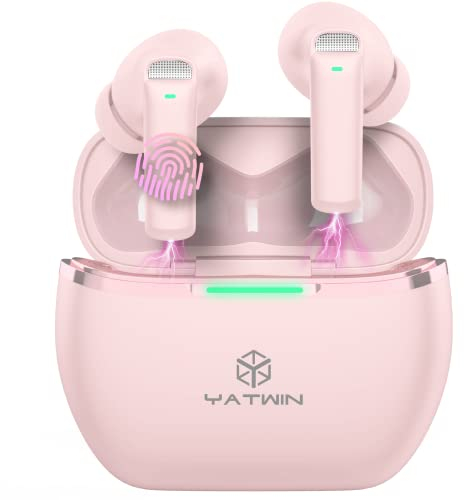 YATWIN Bluetooth Kopfhörer In Ear, Kopfhörer Kabellos Bluetooth 5.3 mit ENC HD Anruf, Kabellosem Laden, Aktiver Geräuschunterdrückung, 6 Mikrofone, 32 Std Akku, Tiefer Bass In Ear Ohrhörer, Rosa