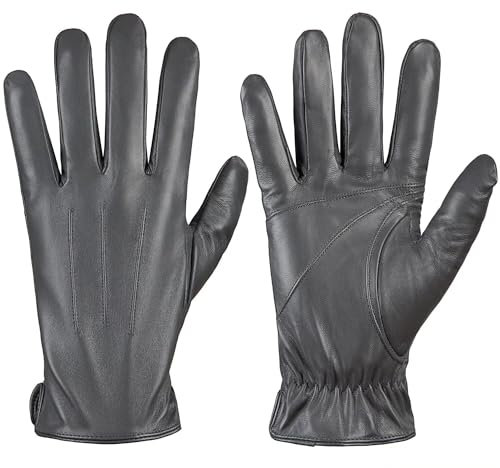Alepo Handschuhe Herren Winter Warm, Echtes Schaffell Lederhandschuhe Touchscreen-SMS, Mit Kaschmirfutter Fahren Motorradhandschuhe (Grau-XL)