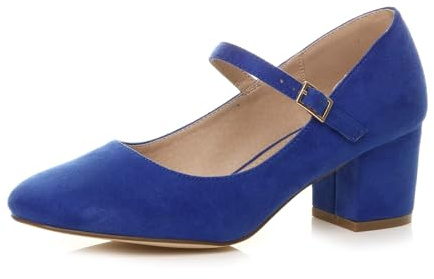 AJVANI Womens Ladies mid Block Heel Strap Work Evening Party Mary Jane Court Shoes Size