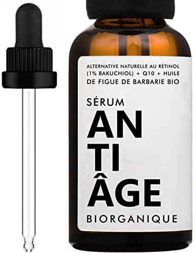 Gesichtsserum ANTI-AGING | 100% natürlich | Mit 1% Bakuchiol (natürliche Alternative zu Retinol) + BIO-Feigenkaktusöl + Q10 | Anti-Falten/Fältchen + Hautelastizität | 30 ml | 8 Inhaltsstoffe