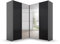 Rauch Möbel Quadra Schrank Eckschrank Schwebetürenschrank, Grau metallic-Glas Basalt, Schwarz, 4-TRG. mit Spiegel, inkl. 2 Kleiderstangen, 12 Einlegeböden, 3 Schubladen, BxHxT 181x210x187 cm