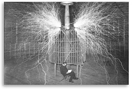 Enartly Leinwand Bilder Poster Nikola Tesla Elektrizität Wissenschaft Experiment Drucken Bilderbilder für Wohnzimmer Schlafzimmer Dekoration 50x70cm Kein Rahmen