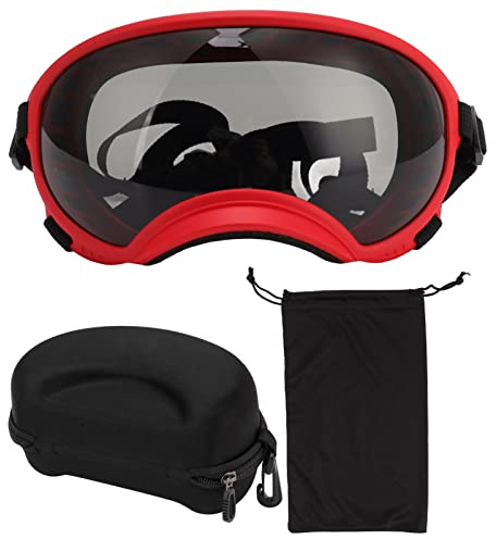 Luqeeg Hundebrille - UV Schutz Hundesonnenbrille - Augenschutzbrille für Große Rassen - Winddicht & Staubdicht (Roter Rahmen und Schwarze Schutzbrille)