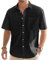 J.VER Mens Linen Shirts Short Sleeve Summer Button Down Casual Regular Fit Holiiday Beach Lightweight Cotton Shirt with Pocket Black S