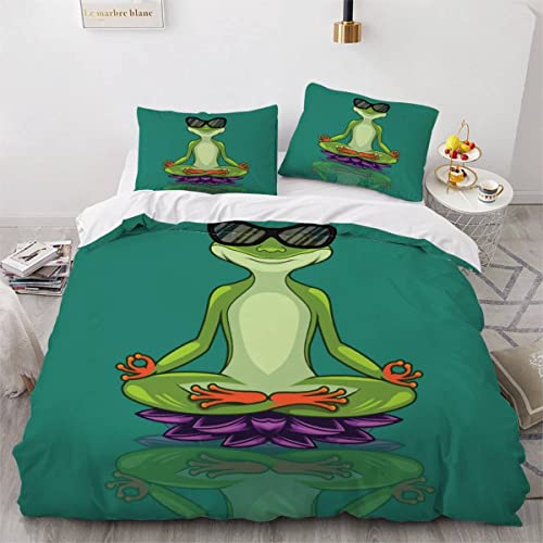 VASENA Bettwäsche Frosch Süß Bettwäsche 135x200 Kinder Cartoon-Grün Bettbezug Set Weich Microfaser Kinderbettwäsche 3 Teilig Mit ReißVerschluss Mit 2 Kissenbezug 80x80 cm