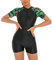 Swimming Costume Women Long Sleeve/Short Sleeve Floral Zip Up One Piece Boyleg Swimsuit Ladies Muslim Full Body Burkini Modest Swimwear Neoprene Rash Guard Surf Bathing Wet Suits Wetsuit Black #1 S