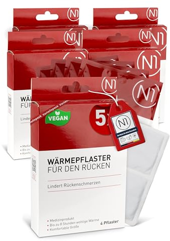 N1 Wärmepflaster Rücken 20 St. - Wärmegürtel gegen Rückenschmerzen | Schmerzpflaster in komfortabler Größe - wohltuende Wärme für Rücken und Nacken, diskret unter der Kleidung, einzeln verpackt
