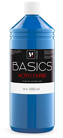 Malverk Basics® - je 1000ml hochwertige Acrylfarbe | Malfarbe | Made in France | auch geeignet für Acryl Pouring | schnell trocknend | wasserfest und lichtecht | auf Wasserbasis | Primärblau