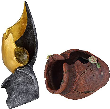 Solar Blumentopf LED Flamme Pflanzgefäß Beleuchtet Deko Solarlampe mit Flammeneffekt, IP44 Akku Garten, Lichteffekt Römer Gefäß, 1x LED warmweiß, 2er Set