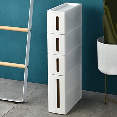Petit Meuble de Rangement de Salle de Bain Blanc pour Petits espaces, Meuble de Rangement Maigre à 4 Niveaux avec tiroirs en Plastique pour Cuisine/Salon/Chambre/Toilette, Largeur : 14 cm (5,5 po)