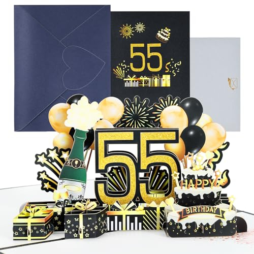 Joyoldelf Geburtstagskarte zum 55. Pop Up Grußkarten, 3D Pop Up Karte Geburtstag Grußkarte, Geburtstagskarten mit Umschlag für Frauen Mütter Mädchen Männer Freunde Romantik Geschenk-Karte
