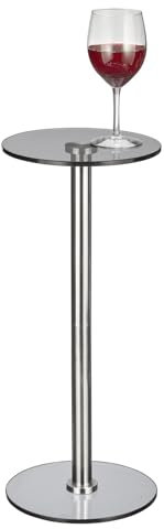 mDesign Glass Top Side/End Drink Table - Tall Modern Round Accent Metal Nightstand Furniture for Living Room, Dorm, Home Office, and Bedroom - 9 Round - Dark Smoke Gray/Chrome