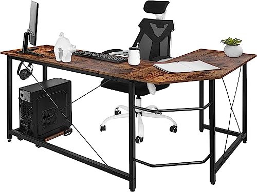 Clevich L-Shaped Corner Desk, 167 x 120 cm Computer Gaming Desk with Iron Hooks, CPU Stand, Sturdy PC Laptop Table for Home Office, Easy to Assemble (66.5'' x 47.5'' x 29.3'')
