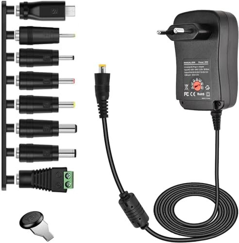 30w Universal Power Supply AC à DC 3V 4.5v 5V 6V 7.5v 9V 12V 1A 2a Power Supply, Adaptateur Multi - Voltage avec Port USB et 8 Plugs DC pour CCTV Cam Router Speaker Lamp & Household Electronics