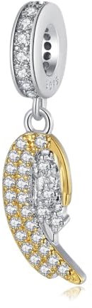 BEEUVIP Damen Gelbe Flügel Charm Anhänger für Armband 925 Sterling Silber Geburtsstein Charms Beads passend für Armband