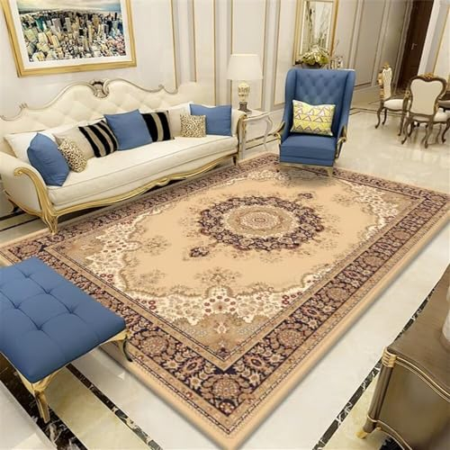 Xiaosua Teppich Landhausstil Braun Milbenresistenter Wohnzimmerteppich Pflanzen Floral Orientalisch Retro Teppich Boden 130X200CM Antirutsch Teppich 4Ft 3.2''X6Ft 6.7''