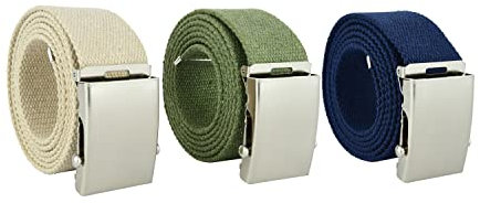 UPGRADE 3STYLE Cintura con fibbia scorrevole tipo militare (PACCO 3 BLU BEIGE VERDE)