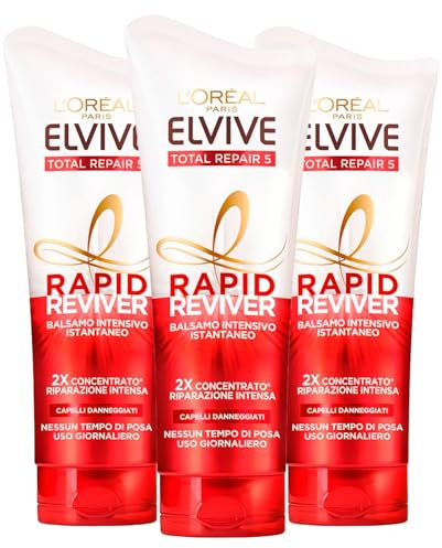 L'Oréal Paris Elvive Total Repair 5 Balsamo Intensivo Istantaneo per Capelli Danneggiati Rapid Reviver Concentrato Riparazione Intensa Senza Tempo di Posa per Uso Giornaliero - 3 Flaconi da 180ml