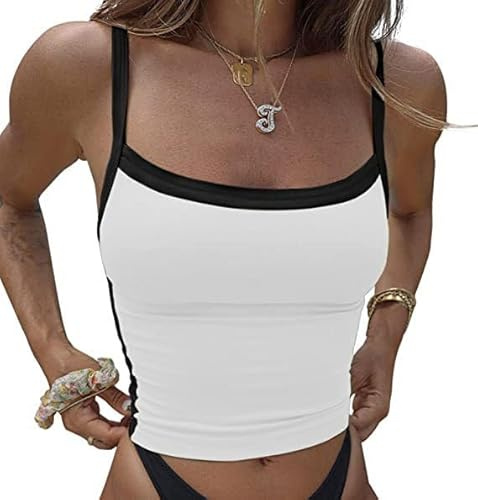 Top Damen Crop Tops Damen Sexy Spaghetti Top Rückenfrei Y2K Top Bauchfreies Oberteil Vintage Tank Top Streetwear Tops Teenager Mädchen (DE/NL/SE/PL, Alphanumerisch, S, Regular, Regular, Weiß)