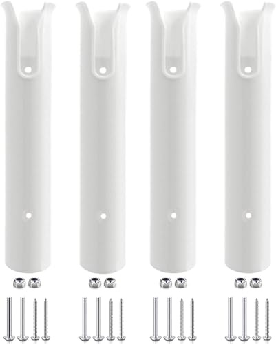 JT-HLM Fishing Rod Holder Bracket Wall Mounted Boat Side Mount Tool Holder Tube Links with Screws 2/3/4/6 Pole Tube (White/Black) (4-Pole White)