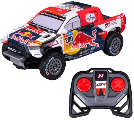 Nikko Coche teledirigido RC 10591 Night Mode Toyota Gazoo Dakar, Detalles realistas, Faros LED de 25 cm, Control Remoto de 2,4 GHz, Alcance de 40 m, para niños a Partir de 6 años, Color Azul