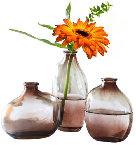 MEETOZ Lot de 3 petits vases en verre de couleur dégradée pour centres de table, décoration de mariage vintage rustique, décoration florale de maison, bureau ou événements de mariage (marron)