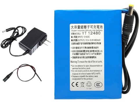 SSCYHT DC 12V 4800mAh Rechargeable Li-Ion Battery 12 Volts Portable Polymer Lithium Battery Pack with Charger for 12V Audio Monitoring Light Box Backup Battery