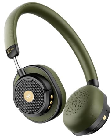 iKF Rona Retro Kabellose Kopfhörer, On Ear Bluetooth Headphones mit Adaptive Noise Cancelling, Hi-Res Audio, bis zu 75 Stunden Spielzeit, HD-Mikrofon, Transparenz Modus,Custom EQ über App(Grün)