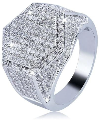 Hasdnker Ring Ringe Damen Bijouterie Herren Trendy Hip Hop Rock Männer Ring Luxus Gold/Silber Farbe Voll Bling Iced Out Cubic Micro Pave Ringe Hochzeit Party Schmuck 13 Silberfarbe