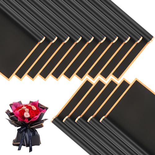 20 Blatt Blumenpapier, Schwarz Blumenstrauß Geschenkpapier, Wasserdicht Bouquet Verpackungspapier, Wrapping Paper für Geburtstag Muttertag Blumen, Kunst und Handwerk, 58x58cm