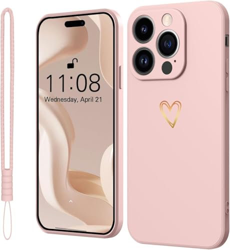 Mitetabo Hülle für iPhone 13 Pro Handyhülle Gold Liebesher Silikon,Case Mädchen Weich Slim Stoßfest Kratzfeste Süßes Gold Love Schutzhülle für iPhone 13 Pro 6.1 Rosa