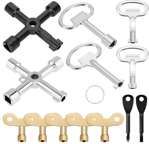 Yuahar 13 Pcs Multi-Functional Utility Key Kit Contains 4-Way Keys, Water Tap Faucet Keys, Sillcock Wrench, Cabinet Spanner Key for Radiators Gas Electric Meter Boxes Garden Hose