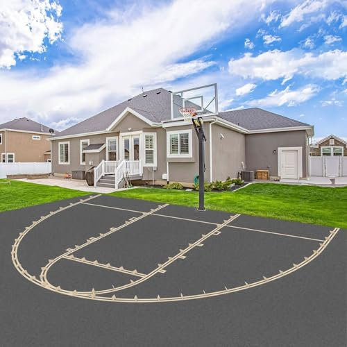 Reusable Basketball Court Marking Kit Foldable Design Basketball Court Stencil Kit for Concrete, Asphalt, Tiles, Driveway or Backyard - No Paint Included